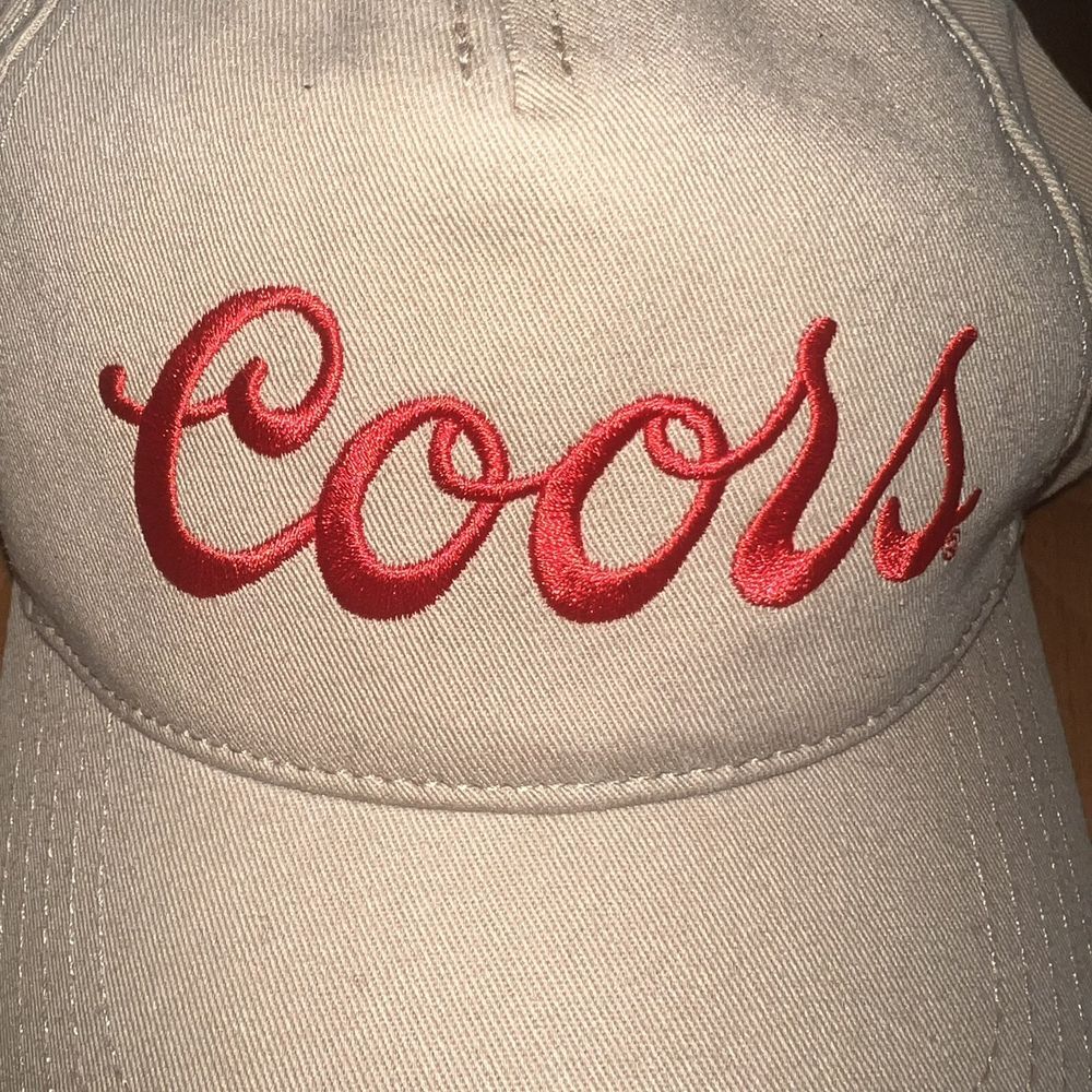 Coors Beer Hat American Needle Khaki Red‎ Script Logo Snapback Tan Golf Cap NWOT - Picture 2 of 10